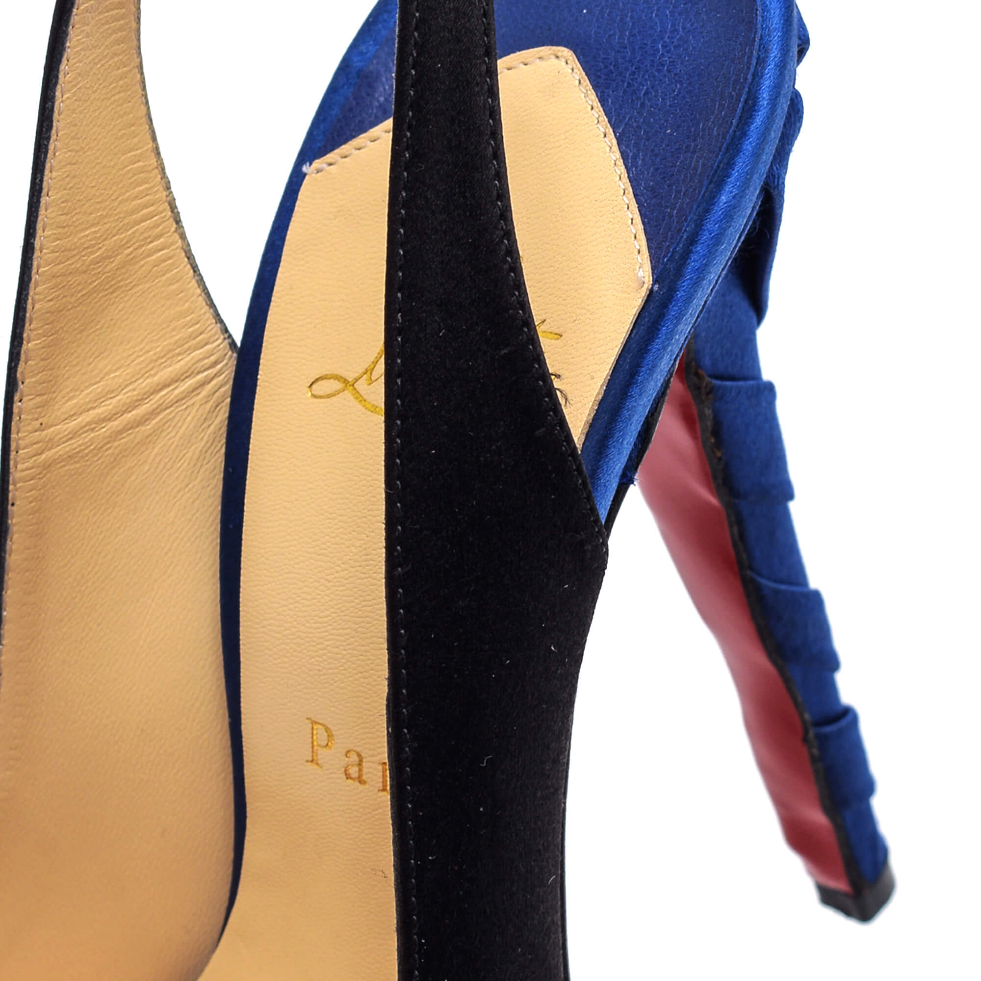 Christian Louboutin - Black / Saks Blue Satin Pumps 